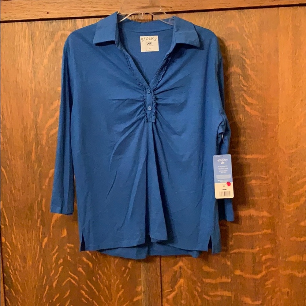 Riders by Lee blue top cute buttons 3/4 sleeve NWT